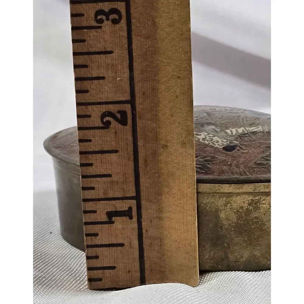 Intricate Floral Vintage Enameled Brass Trinket Box